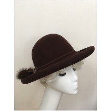 Mujers Brown Wool Wide Brim hat w / Mink Pom poms by August Accessories 21 1/2”  eb-67697261